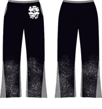 a pair of black and white sweat pants